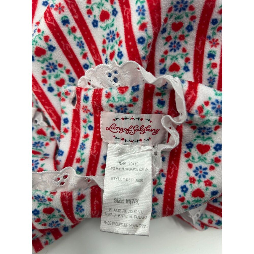 Lanz Of Salzburg Girls Nightgown Size M 7/8 Classic Red Heart Tyrolean Fleece - Picture 3 of 5